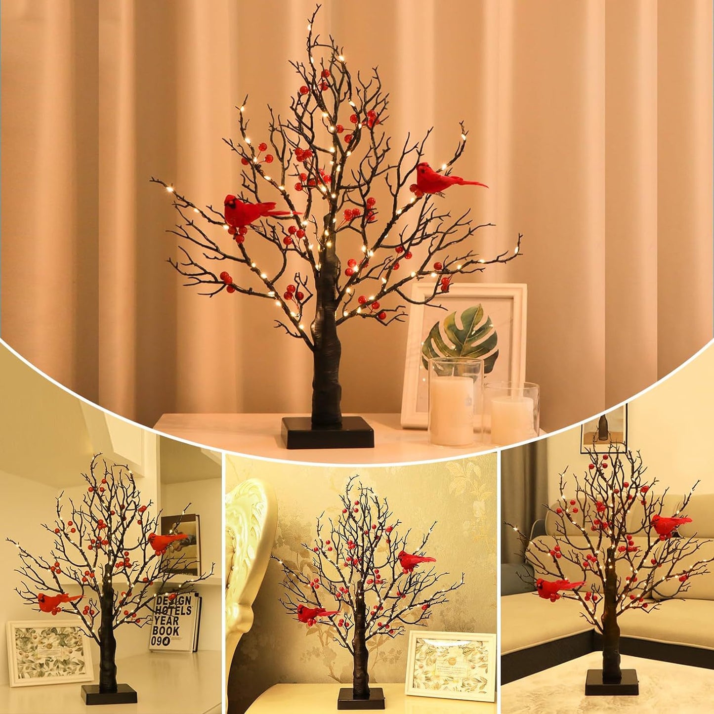 Birch Twig Tree with LED Lights & Birds