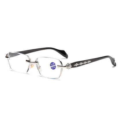 Rimless Diamond-Cut Glasses – Stainless Steel Temple, Unisex