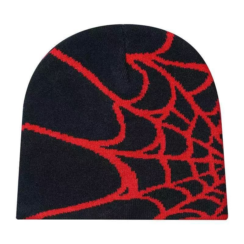 🕸️ SpiderWeb Gothic Knit Beanie – Y2K Streetwear Hat with Bold Spider Web Design
