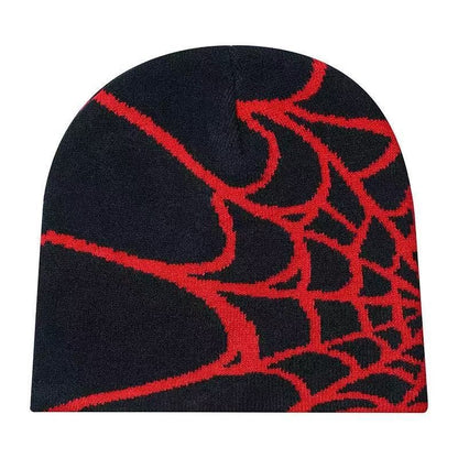 🕸️ SpiderWeb Gothic Knit Beanie – Y2K Streetwear Hat with Bold Spider Web Design