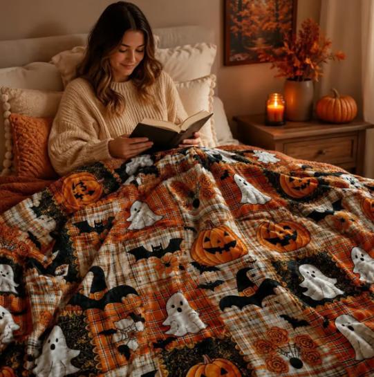 🎃 Halloween Pumpkin Ghost Blanket – Cozy Spooky Throw for Fall Movie Nights, Sofa & Bed