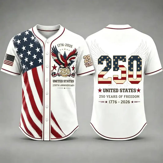 🦅⚾Men's USA 250th Anniversary Baseball Jersey Patriotic American Flag Eagle Button Down Shirt 1776-2026