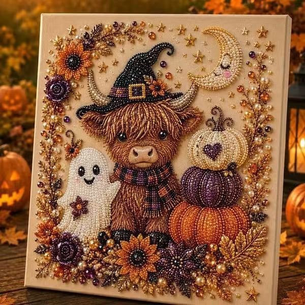 Halloween Ghost Pearl Art DIY Kit, Spooky Cute 3D Diamond Painting Crafts, DIY Fall Home Decor Wall Art, Beginner DIY Seasonal Party Gift