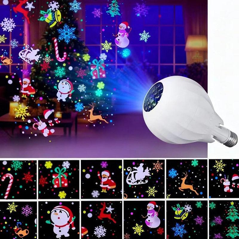 🎄50% OFF NOW! Colorful Rotating Christmas Atmosphere Projector‑ E27 Socket Holiday Projection Light Bulb, 180° Adjustable Festive Pattern Lamp for Xmas Party Home Decor