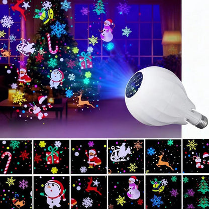 🎄50% OFF NOW! Colorful Rotating Christmas Atmosphere Projector‑ E27 Socket Holiday Projection Light Bulb, 180° Adjustable Festive Pattern Lamp for Xmas Party Home Decor