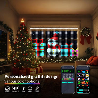 🎄 Smart RGB Pixel Curtain Lights – App-Controlled Animated Holiday Display for Balcony & Window Decor-2m*2m