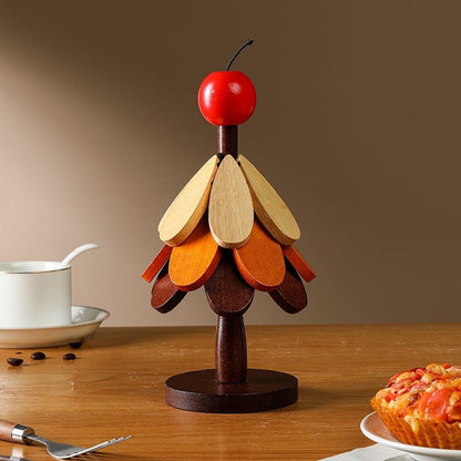 🎄 Christmas Tree Wooden Trivet Set – Foldable Hot Dish Mats with Decorative Star-Top Stand