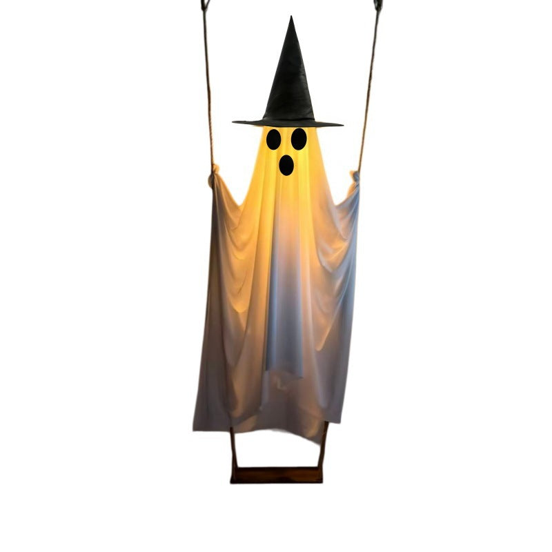 👻 Halloween Light-Up Hanging Swing Ghost – Spooky Porch & Yard Decoration 🎃