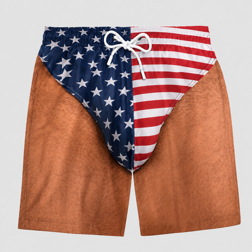 😂🇺🇸 Funny Illusion American Flag Swim Shorts – Double Take Patriotic Beach Shorts for Men 🌊