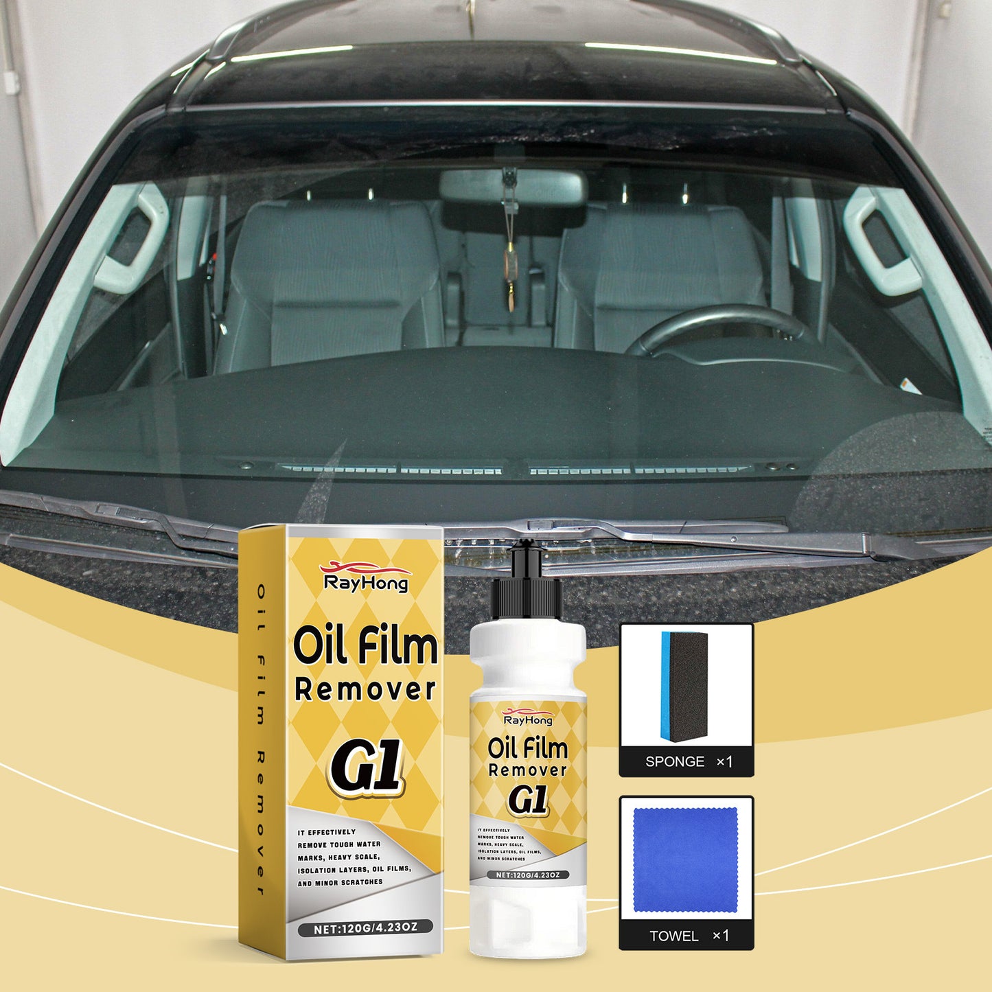 Car Windshield Oil Film Remover – Deep Glass Cleaner & Rain Repellent