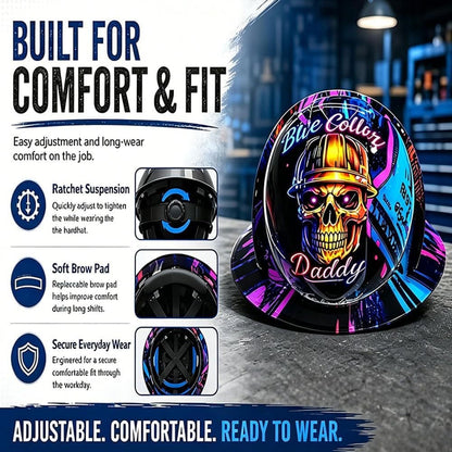🔥 Blue Collar Daddy Hydro-Dipped Hard Hat | Industrial Rigid Impact-Resistant Safety Helmet with Full-Wrap Gloss Artwork