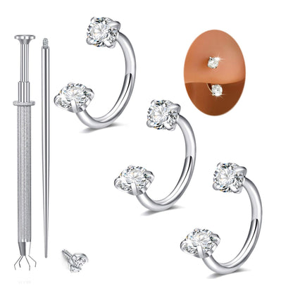 316L medical-grade titanium steel 18G 1.0mm Horseshoe Nose Hoop Internally Threaded Gems Nose Ring