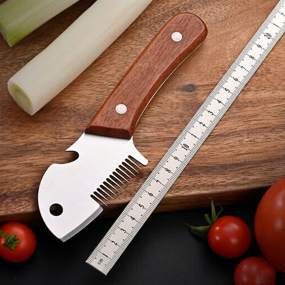 Wooden Handle Scallion Slicer, 3-in-1 Multifunctional Kitchen Cutter