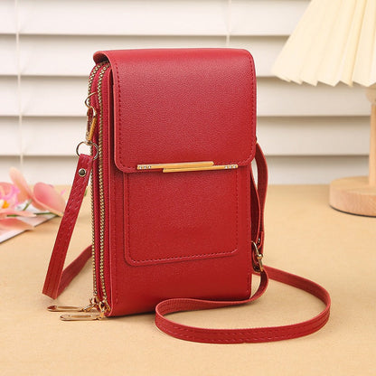 📱Clear-Window Crossbody – Touch through, card slots & dual zipper, cute for school.