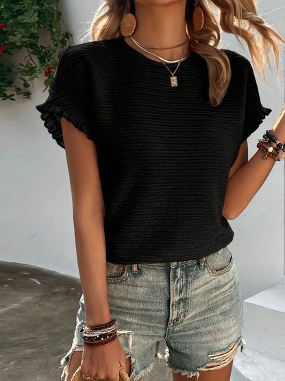 BUY 2 FREE SHIPPING🌟Women’s Textured Ruffle Tee – Casual Summer Top