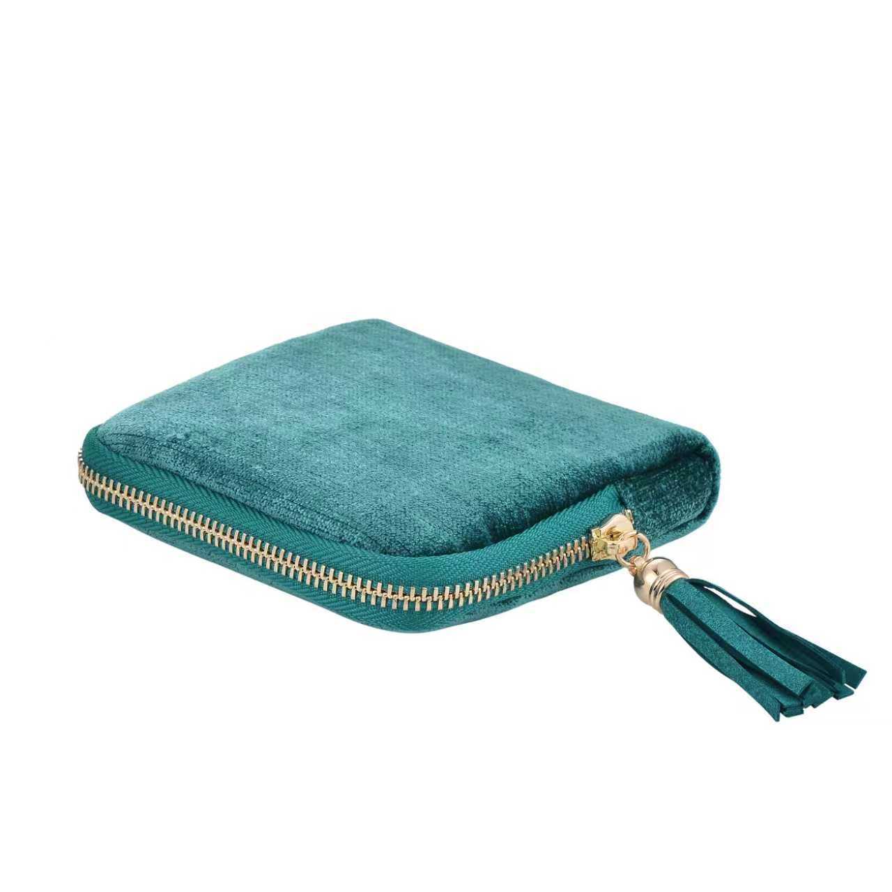 Travel Jewelry Bag Portable Organizer with 5 Compartments Velvet Satin Lining Tassel Zipper