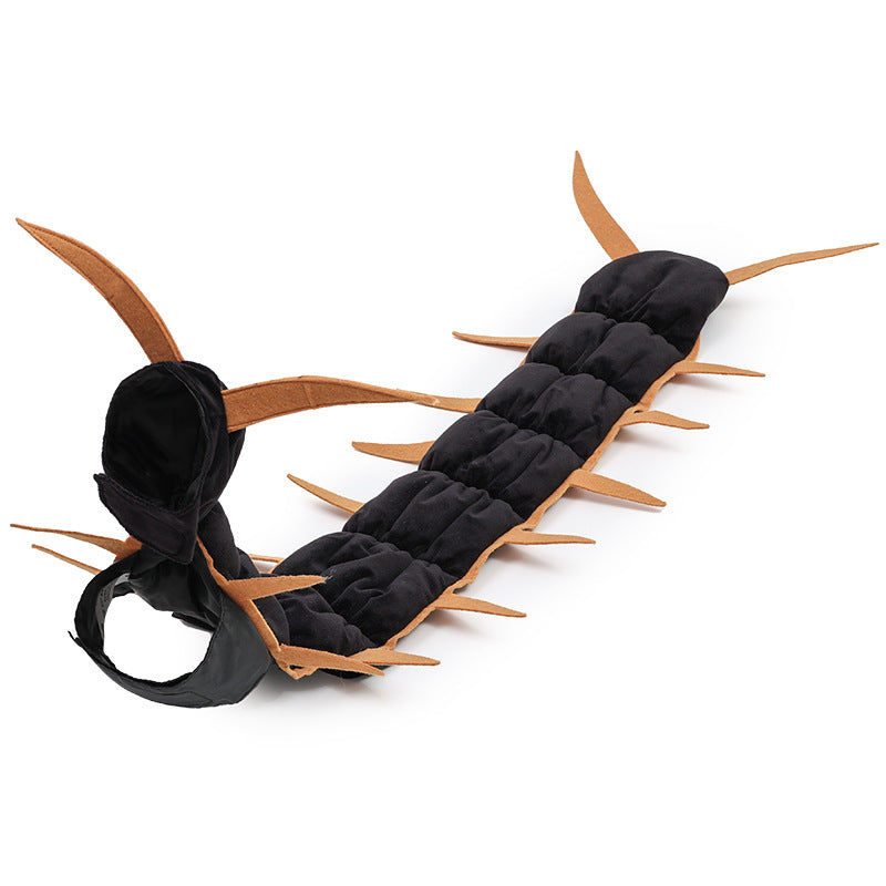 Polyester Centipede Cat Costume Red Trim Padded Cat Costume Quilted Devil Cape Cloak Black