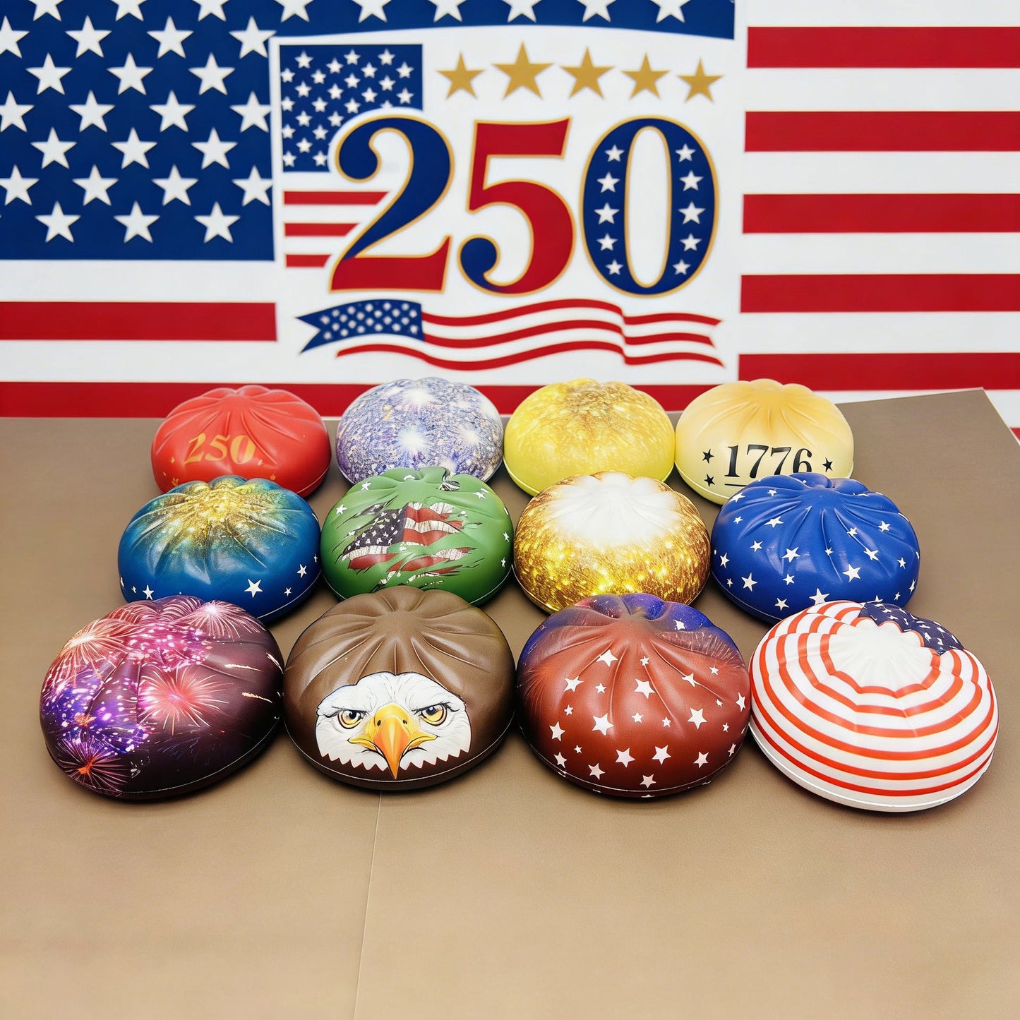 📦Limited Stock • Restock Takes Time⏰Patriotic Dumpling Squishy – USA 250 Edition