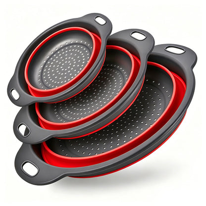 🥗 3-Piece Collapsible Colander Set – Foldable Space-Saving Kitchen Strainers