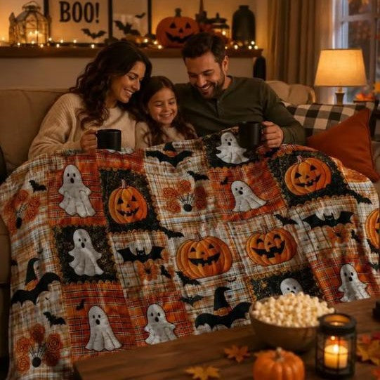 🎃 Halloween Pumpkin Ghost Blanket – Cozy Spooky Throw for Fall Movie Nights, Sofa & Bed