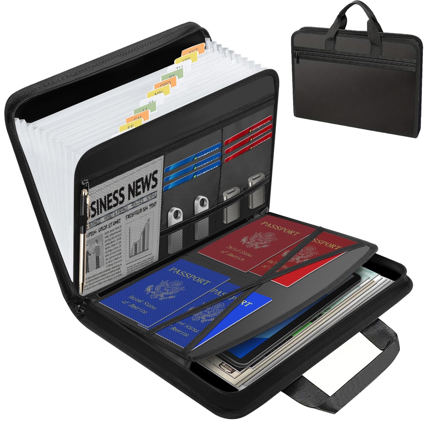 13-Pocket Fireproof & Waterproof Expanding File Organizer with Handle – Large Capacity Accordion Document Folder
