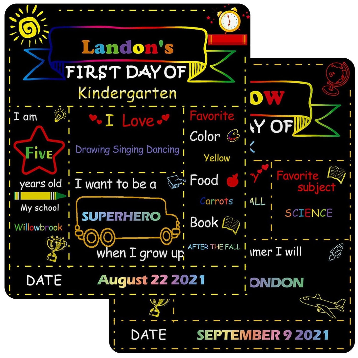 First Day of School Sign Board with Chalk Marker and Flag