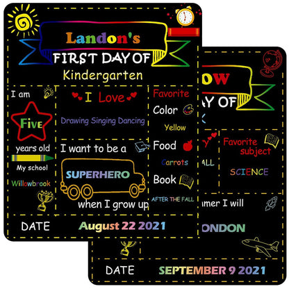 First Day of School Sign Board with Chalk Marker and Flag