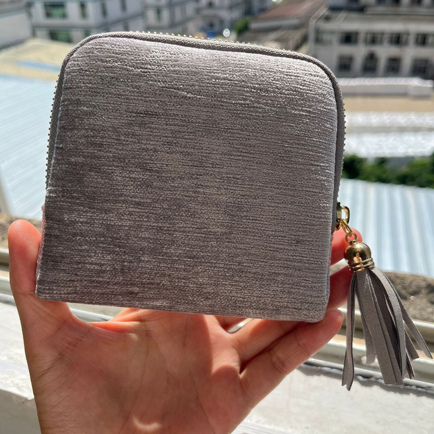 Travel Jewelry Bag Portable Organizer with 5 Compartments Velvet Satin Lining Tassel Zipper
