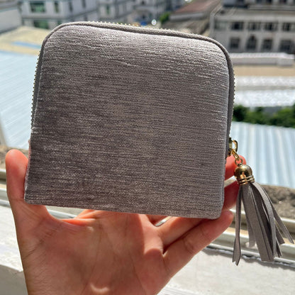 Travel Jewelry Bag Portable Organizer with 5 Compartments Velvet Satin Lining Tassel Zipper