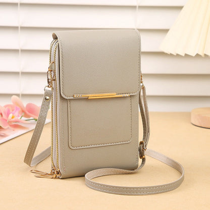 📱Clear-Window Crossbody – Touch through, card slots & dual zipper, cute for school.