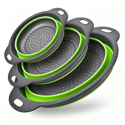🥗 3-Piece Collapsible Colander Set – Foldable Space-Saving Kitchen Strainers