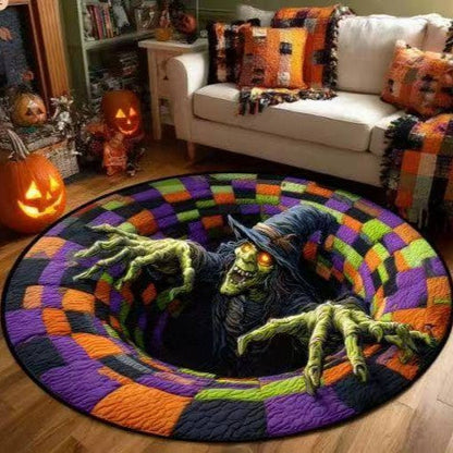 💀Halloween 3D Bottomless Illusion Rug Skeleton Pit Non-Slip Crystal Velvet Mat 🎃