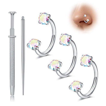 316L medical-grade titanium steel 18G 1.0mm Horseshoe Nose Hoop Internally Threaded Gems Nose Ring