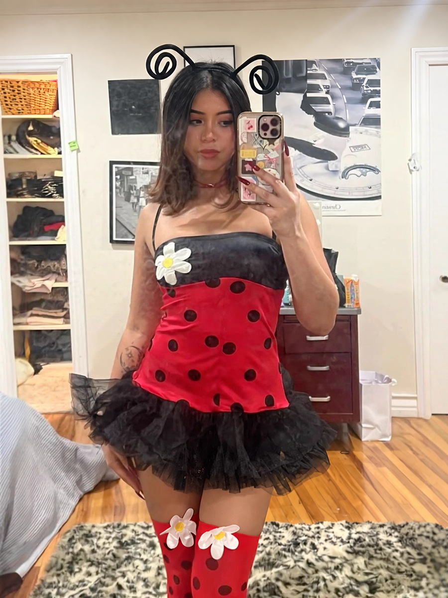 Women's Red Black Polka Dot Ladybug Halloween Festival Print Costume Set