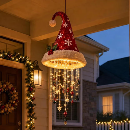 🎄 Lighted Christmas Hanging Chandelier – Tree & Santa Hat Holiday Décor