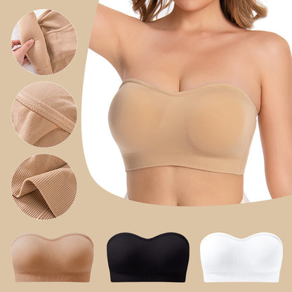 Strapless Bras for Women Non-Slip Silicone Padded Bandeau Bra Wireless Tube Top Bra