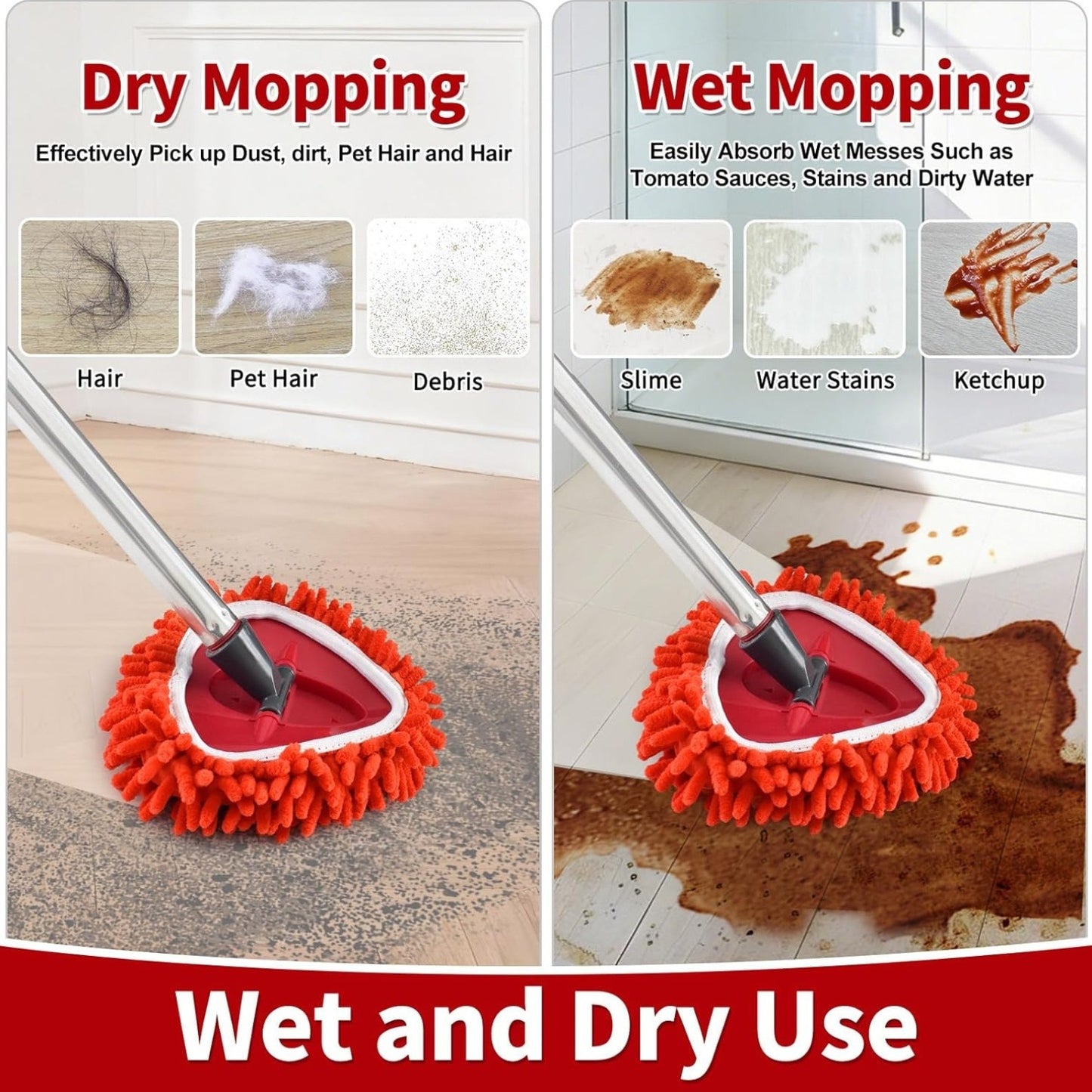 Triangle Chenille Mop Replacement Head – Compatible with O-Cedar & Vileda Spin Mops