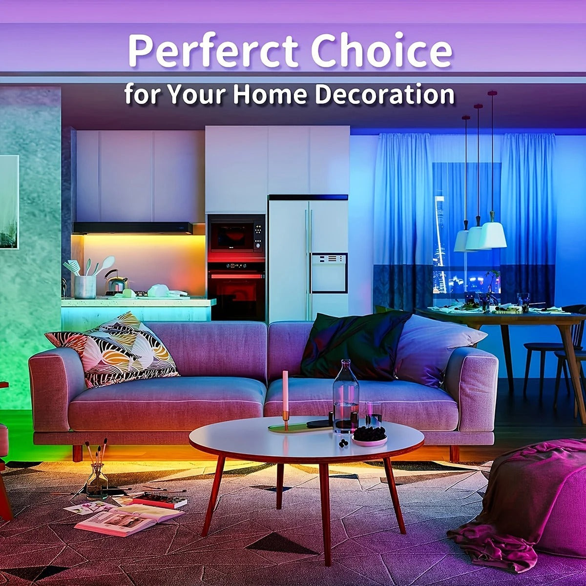 Smart RGB LED Strip Lights – Music Sync, App & Remote Control, Ultra-Long Customizable Mood Lighting