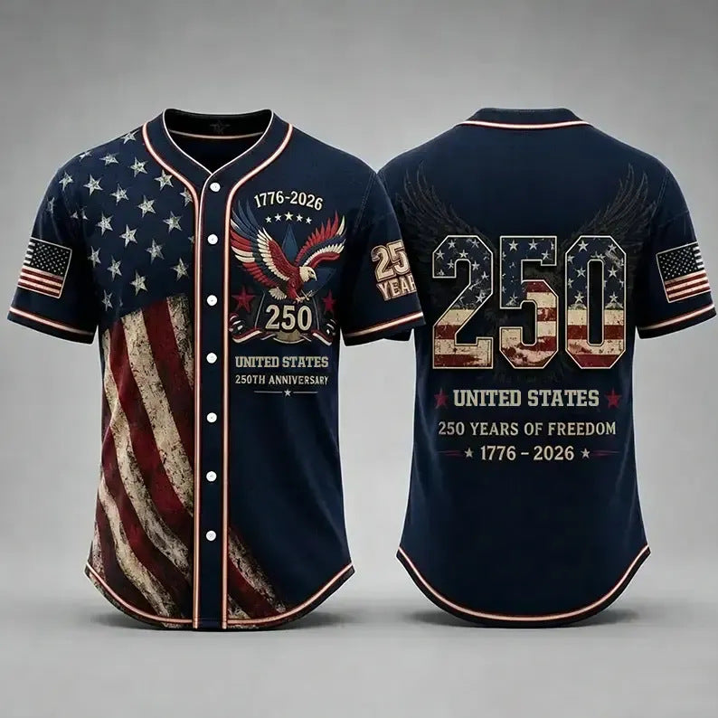 🦅⚾Men's USA 250th Anniversary Baseball Jersey Patriotic American Flag Eagle Button Down Shirt 1776-2026