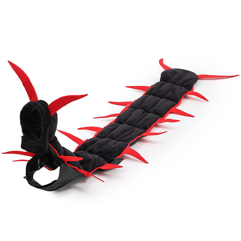 Polyester Centipede Cat Costume Red Trim Padded Cat Costume Quilted Devil Cape Cloak Black
