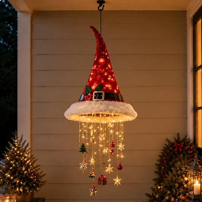 🎄 Lighted Christmas Hanging Chandelier – Tree & Santa Hat Holiday Décor