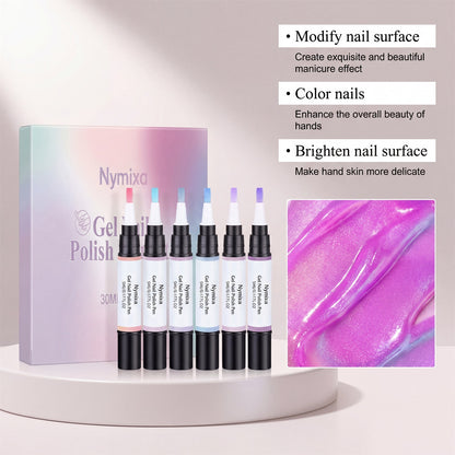 5-in-1 Gel Nail Polish Pen, Aurora Effect Gel Nail Pen with Base Color Top Coat in One, Easy Apply UV/LED Curing Nail Polish Pen
