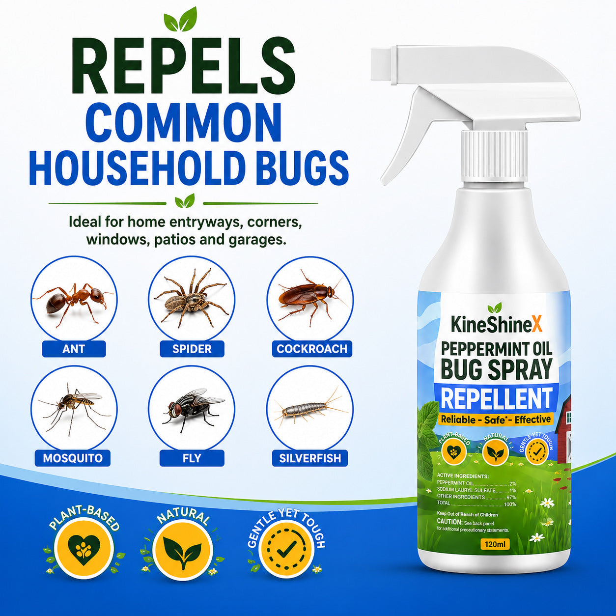 Reliant Pet Peppermint Oil Bug Spray 16oz Safe for Kids & Pets