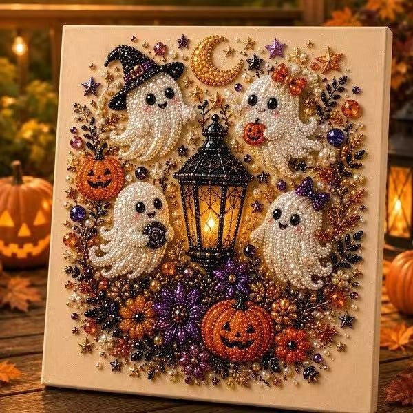 Halloween Ghost Pearl Art DIY Kit, Spooky Cute 3D Diamond Painting Crafts, DIY Fall Home Decor Wall Art, Beginner DIY Seasonal Party Gift