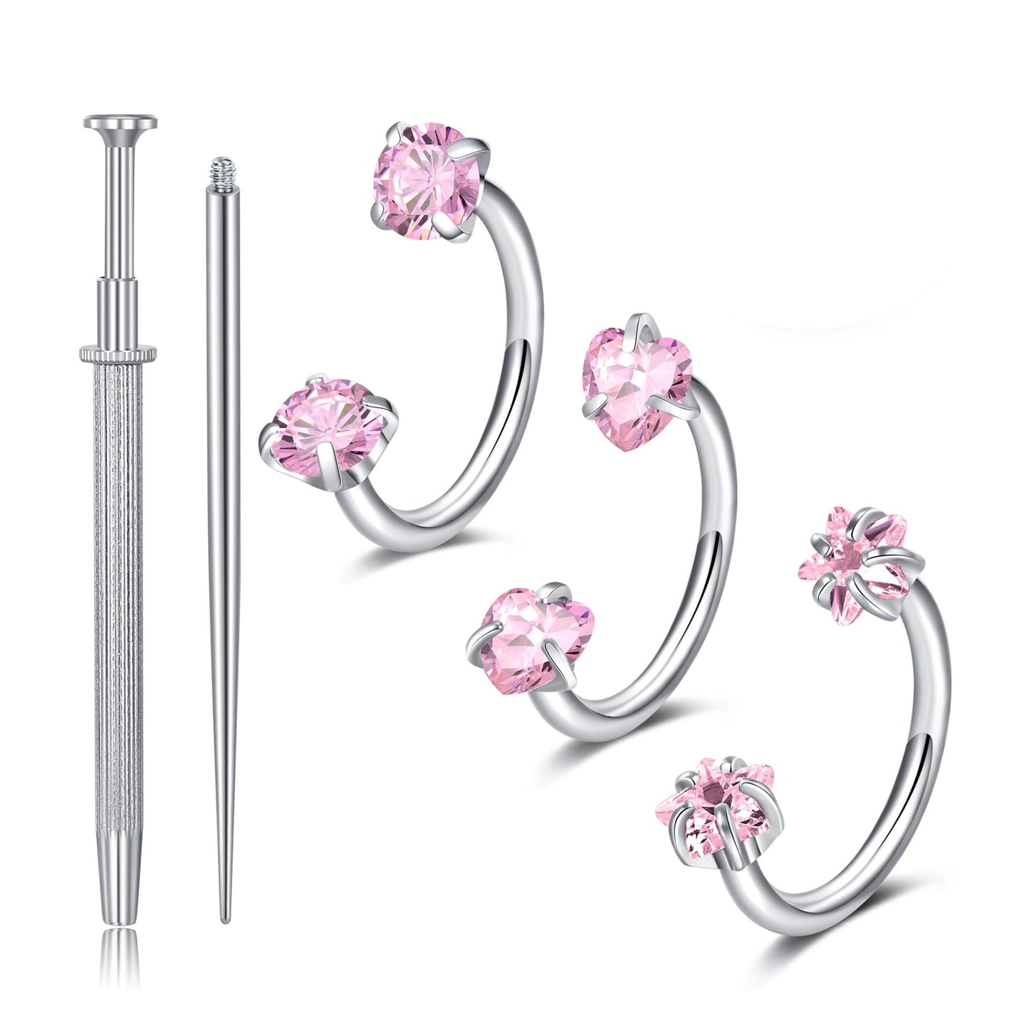 316L medical-grade titanium steel 18G 1.0mm Horseshoe Nose Hoop Internally Threaded Gems Nose Ring