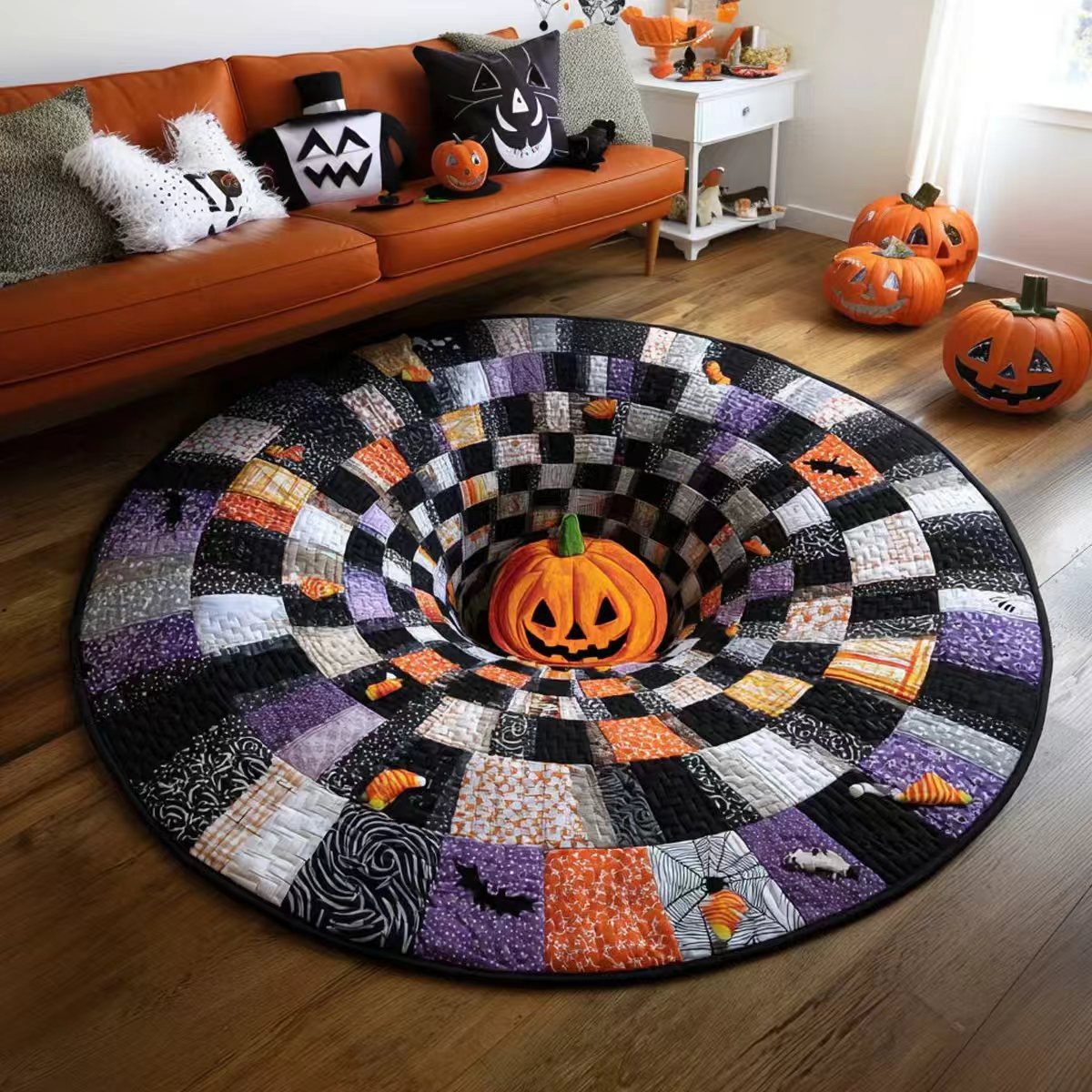 💀Halloween 3D Bottomless Illusion Rug Skeleton Pit Non-Slip Crystal Velvet Mat 🎃