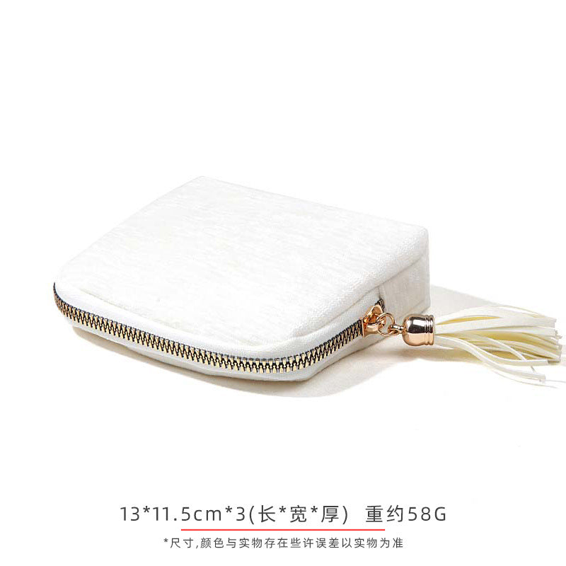 Travel Jewelry Bag Portable Organizer with 5 Compartments Velvet Satin Lining Tassel Zipper