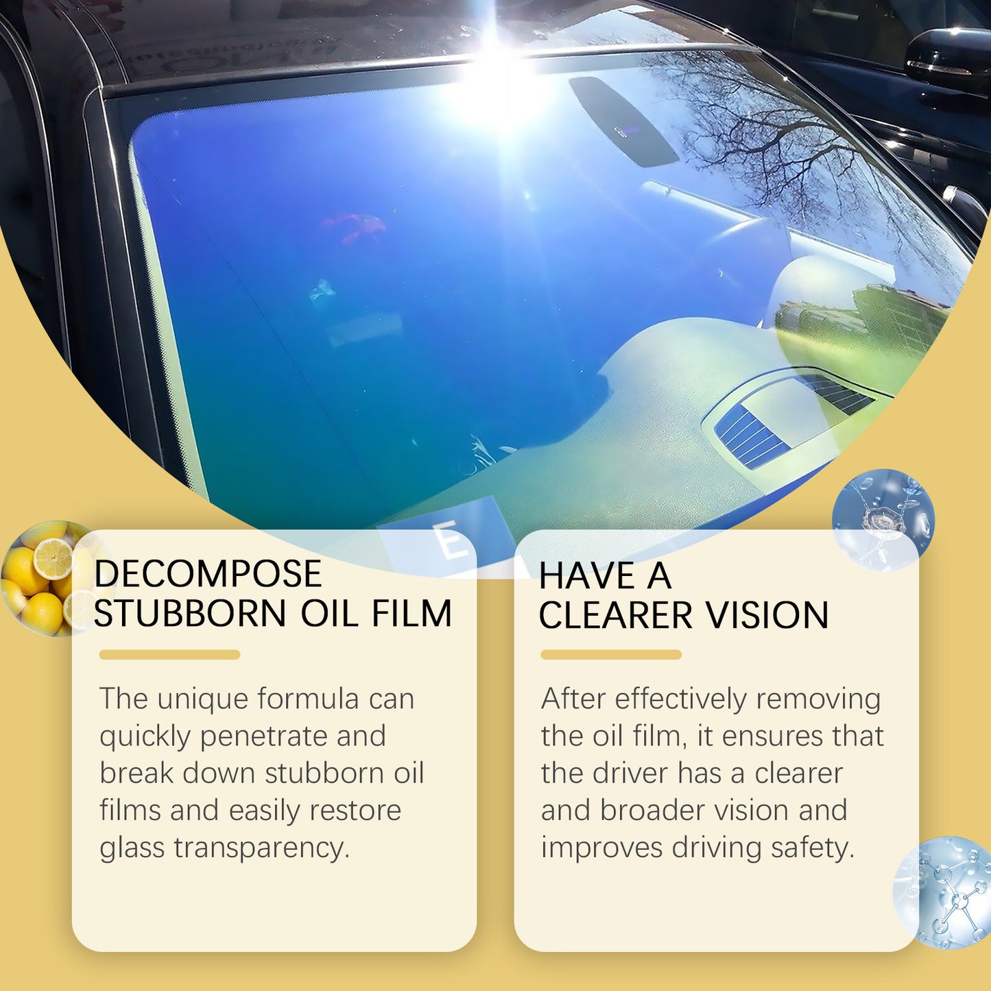 Car Windshield Oil Film Remover – Deep Glass Cleaner & Rain Repellent