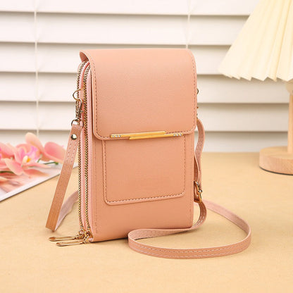 📱Clear-Window Crossbody – Touch through, card slots & dual zipper, cute for school.