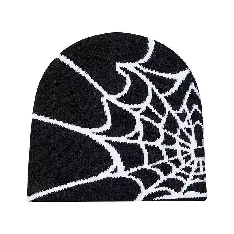 🕸️ SpiderWeb Gothic Knit Beanie – Y2K Streetwear Hat with Bold Spider Web Design